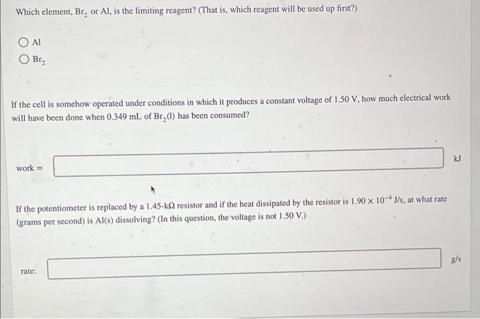 of each half-cell and the cell voltage, E. Refer to the table