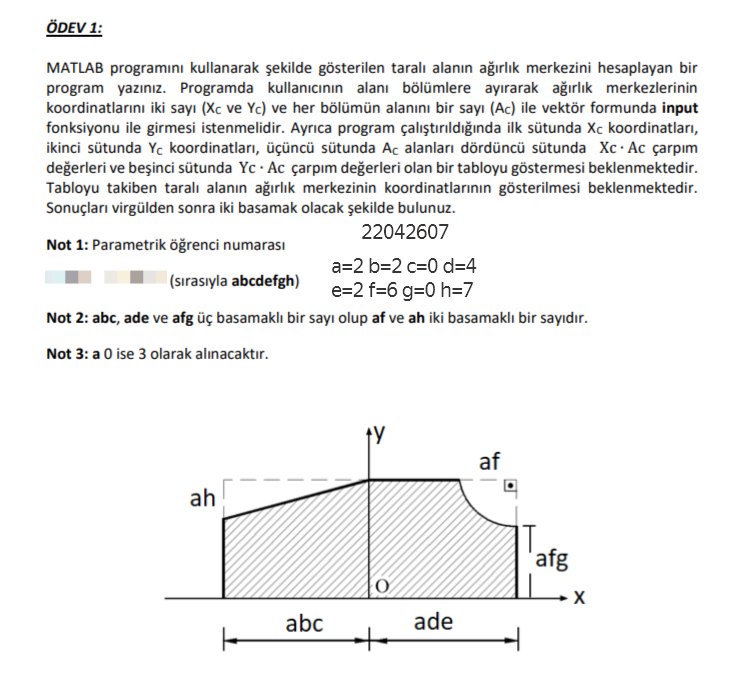  DEV 1: MATLAB programn kullanarak ekilde gsterilen taral alann ark merkezini