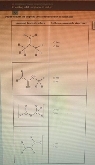 Decide whether the proposed Lewis structure below is reasonable Please note that