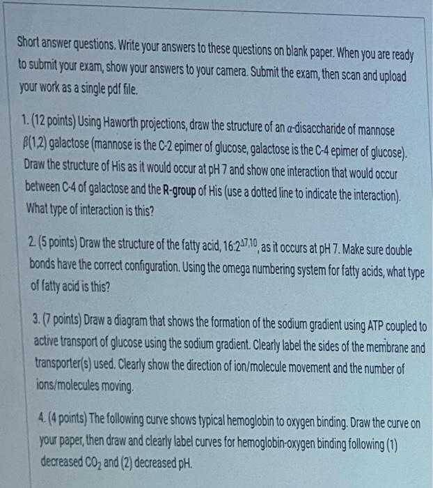 please show work ! will thumbs up! Short answer questions. Write your