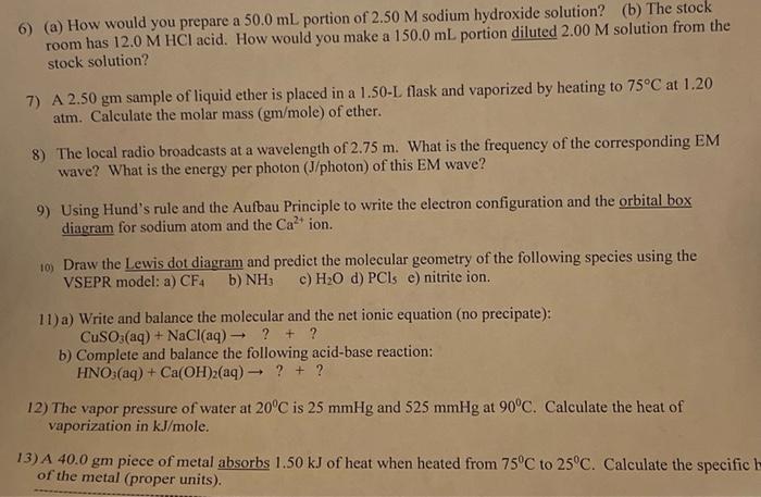 Answer 6-13 please 6) (a) How would you prepare a 50.0 mL
