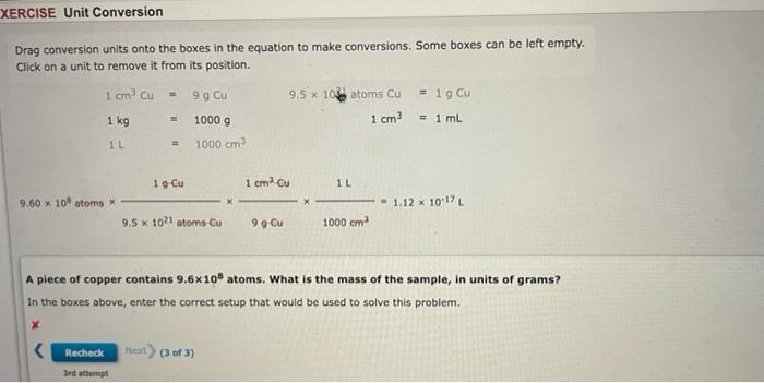  Drag conversion units onto the boxes in the equation to make