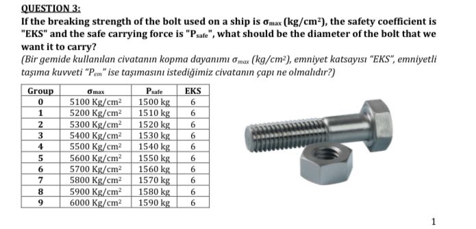 Please use the values given in group 8 in the table