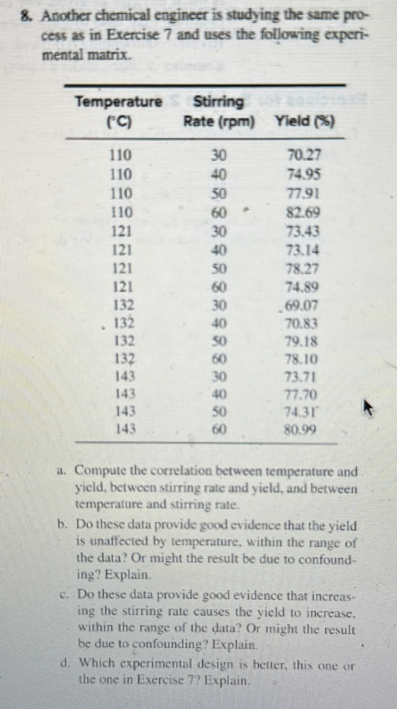  Another chemical engineer is studying the same process as in Exercise