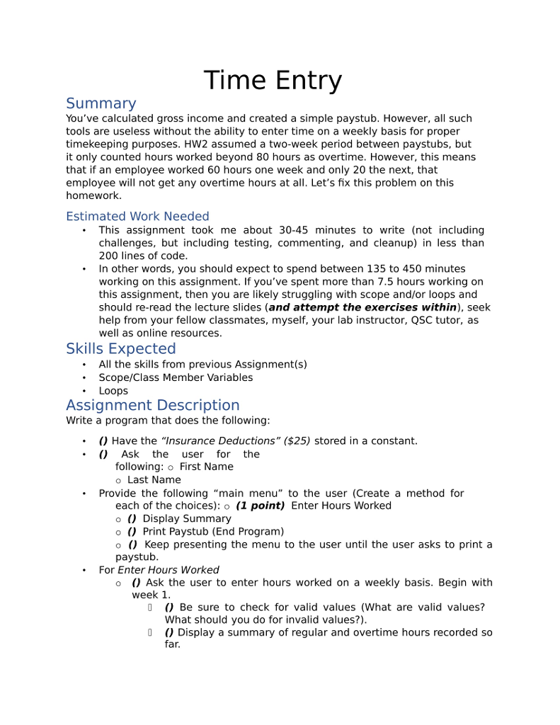 ******please help!***** scroll down its more than one page output Time Entry