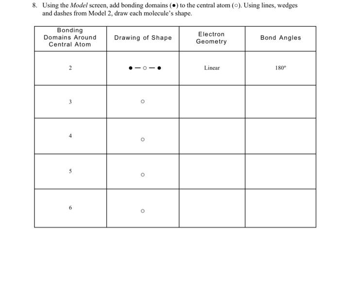  8. Using the Model screen, add bonding domains () to the