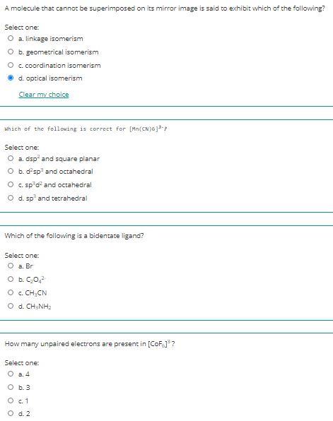  A molecule that cannot be superimposed on its mirror image is