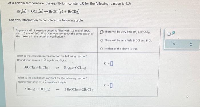  At a certain temperature, the equilibrium constant K for the following