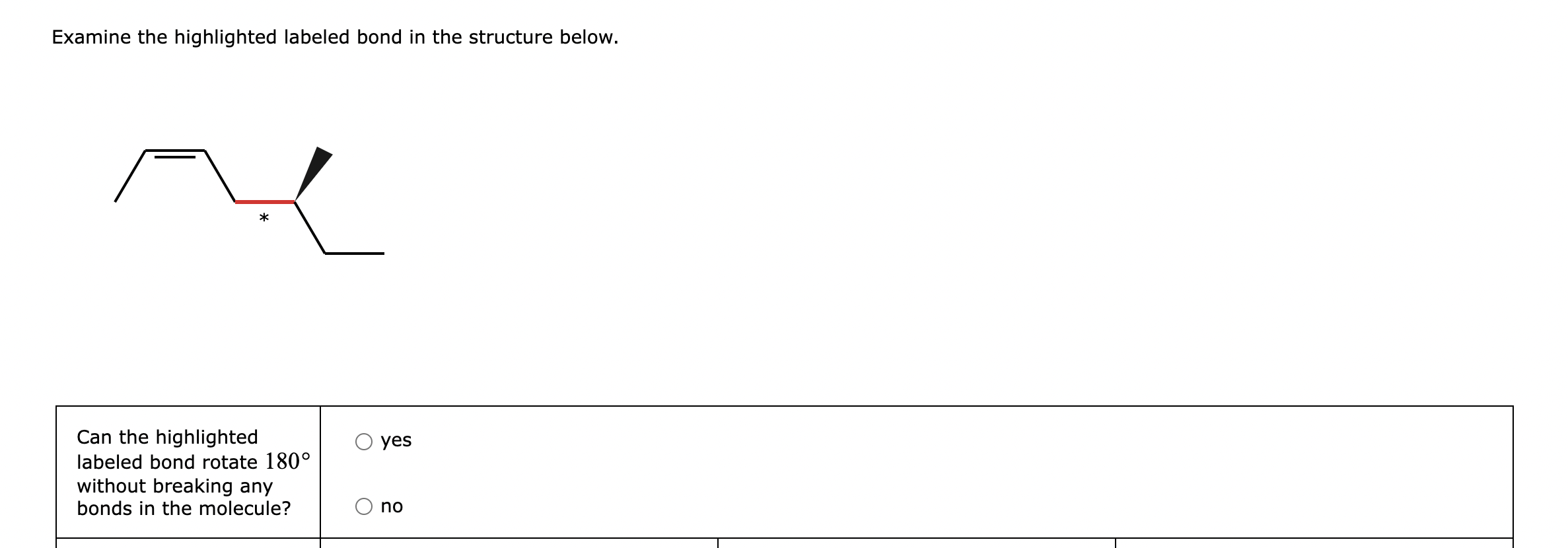  Examine the highlighted labeled bond in the structure below. * yes