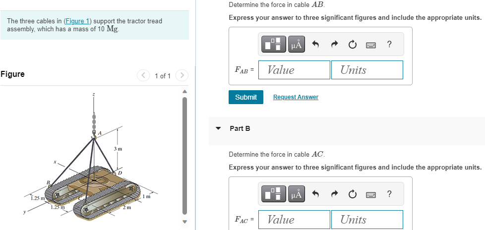  Determine the force in cable AB. The three cables in (Figure