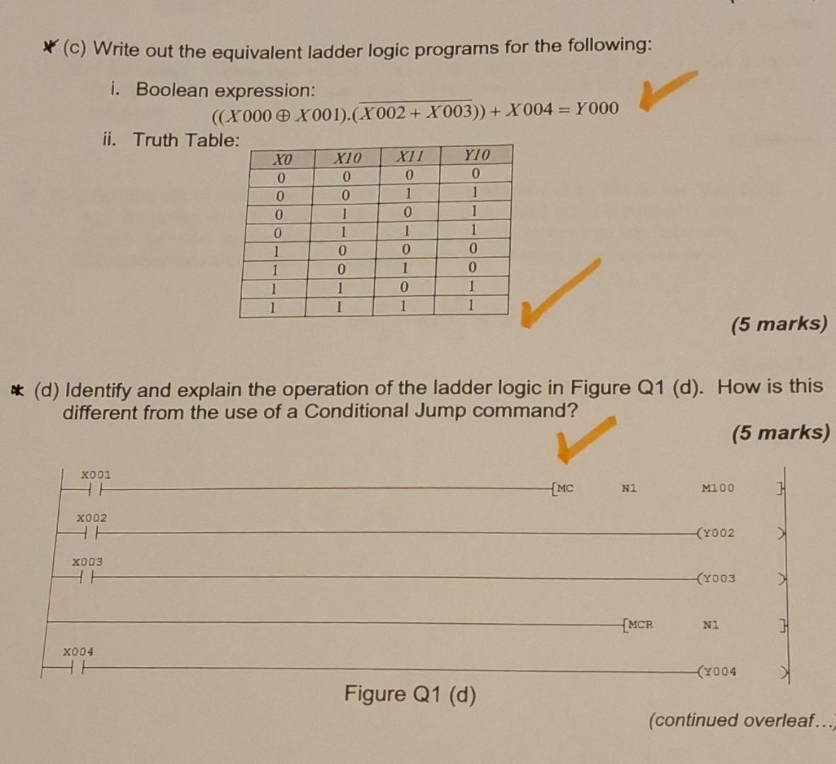 * (c) Write out the equivalent ladder logic programs for the