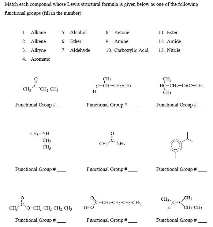  Match each compound whose Lewis structural formula is given below as