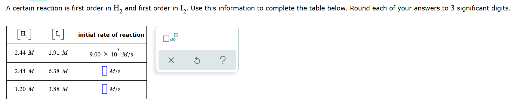  A certain reaction is first order in H, and first order