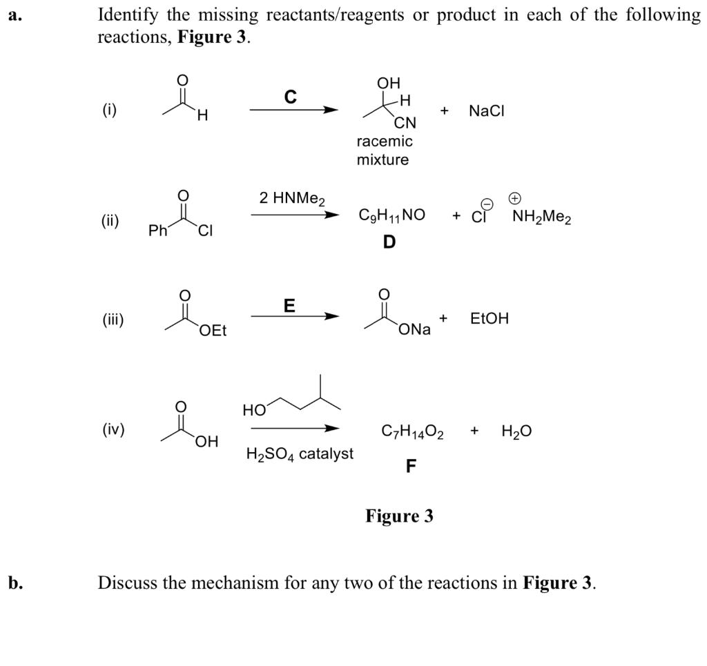 . a. Identify the missing reactants/reagents or product in each of