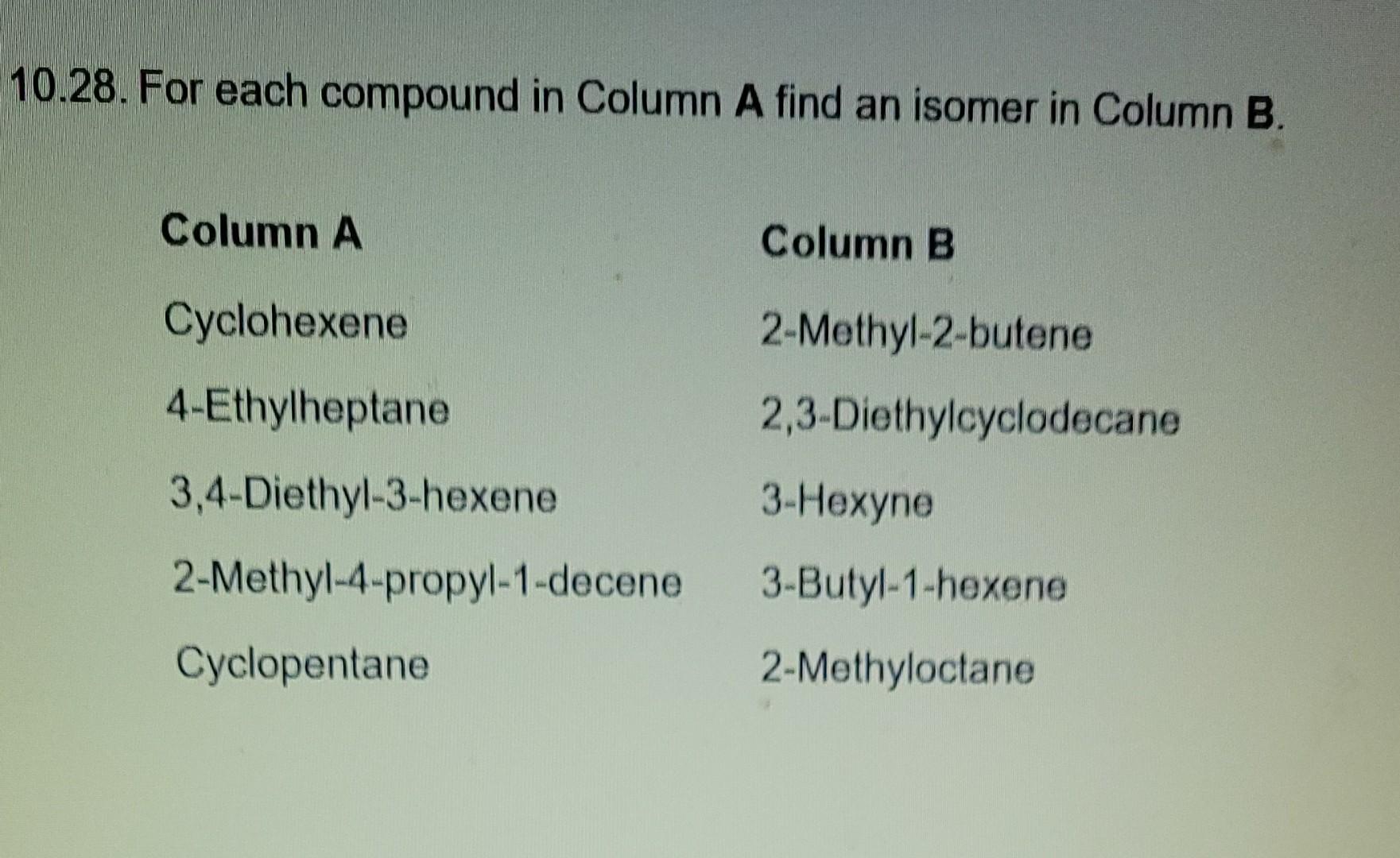 3-Methylbutane 3-Ethyl-5-octene 2-Methyl-2-butene 2-Methyl-4-hexene 1.1.2-Trimethylethene 6-Ethyl-3-octene 2-Methylbutyne 3-Ethyl-5-octyne Write correct names for