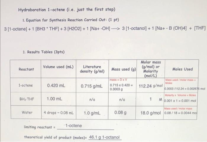 Help for part 2 especially %yield limiting reactant and second table and