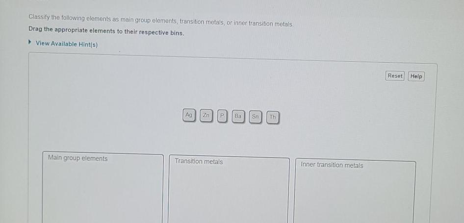  Classify the following elements as main group elements, transition metals, or