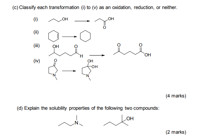  (c) Classify each transformation (i) to (v) as an oxidation, reduction,