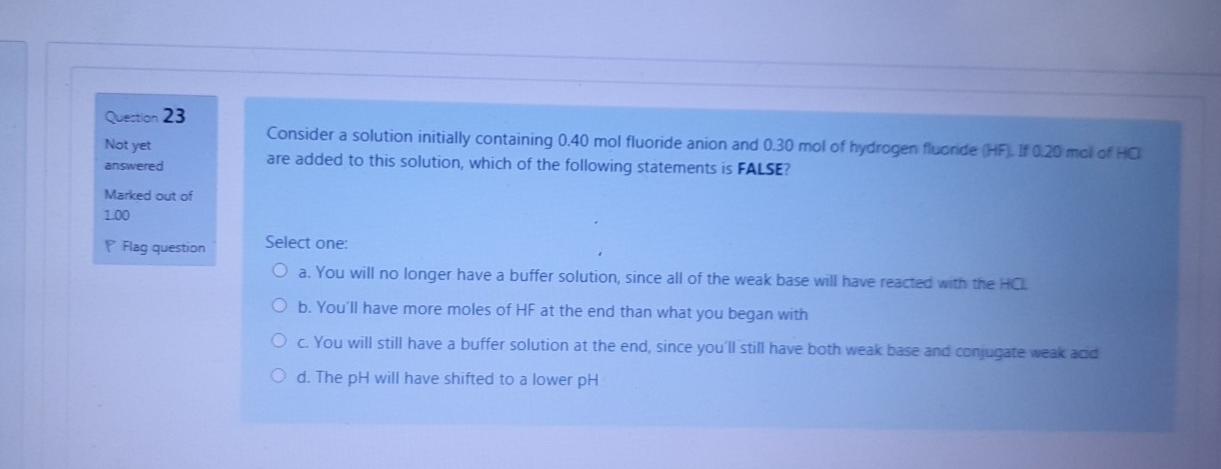  Quection 23 Not yet Consider a solution initially containing 0.40 mol