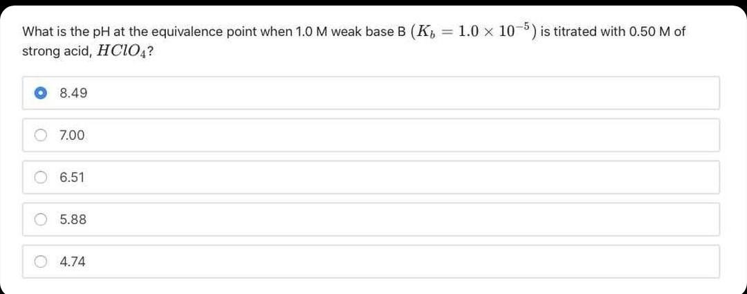  What is the pH at the equivalence point when 1.0 M