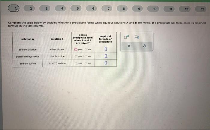 please help. Complete the table below by deciding whether a precipitate forms