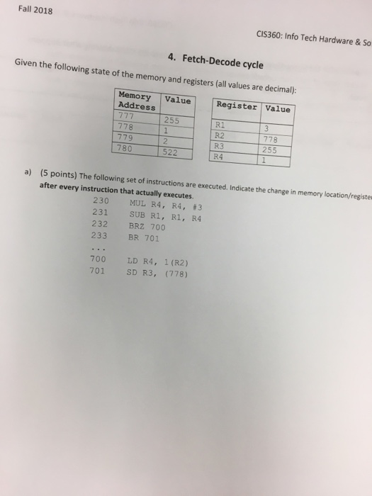  Fall 2018 CIS360: Info Tech Hardware & So 4. Fetch-Decode cycle