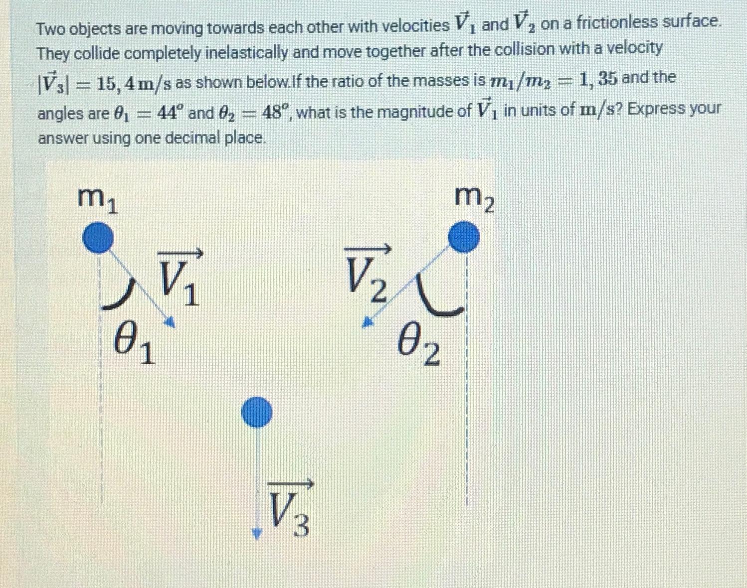  Two objects are moving towards each other with velocities vec(V)1 and