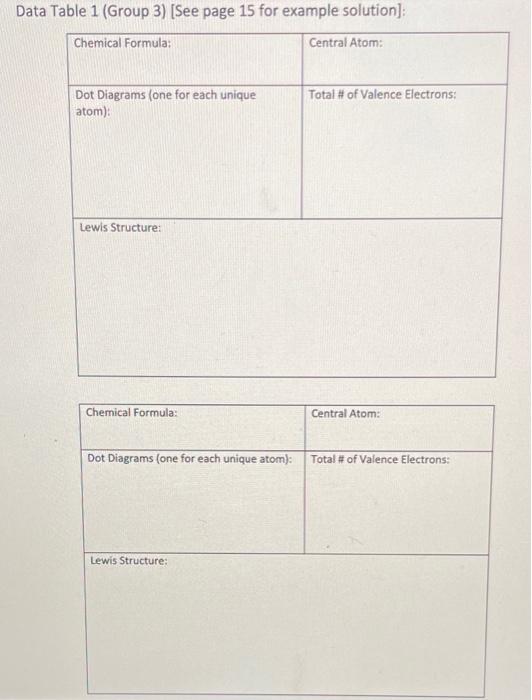 parts of today's lab. 2. Copy each chemical formula chosen into the