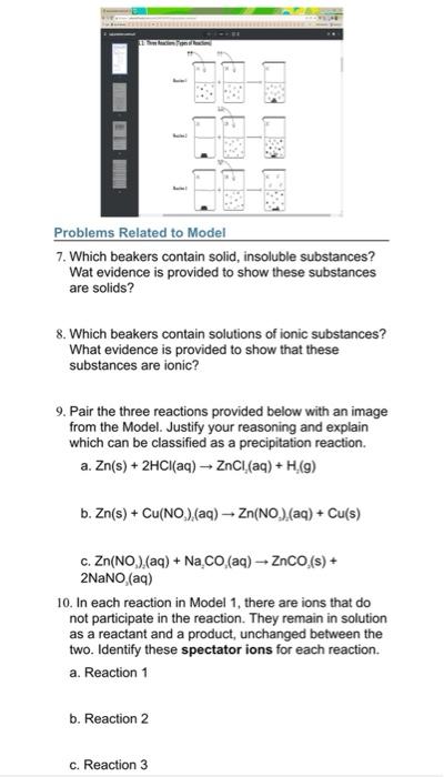  j . Problems Related to Model 7. Which beakers contain solid,