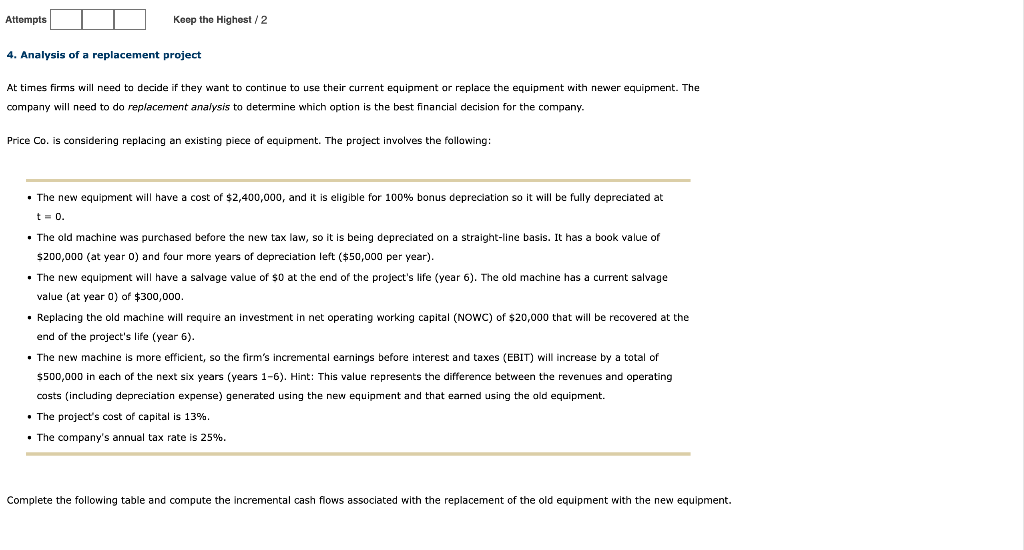  Attempts Keep the Highest / 2 4. Analysis of a replacement