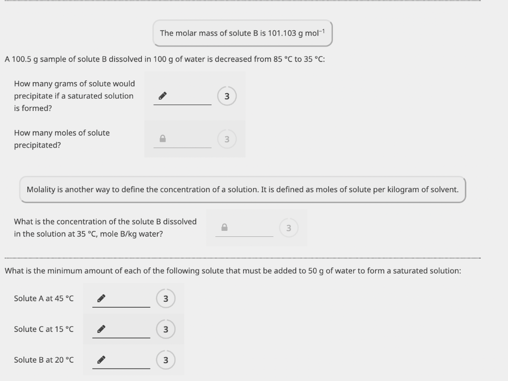 from 85C to 35C : How many grams of solute would precipitate