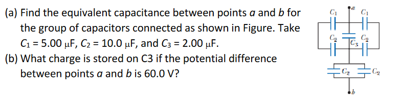  Find the equivalent capacitance between points a and b for the