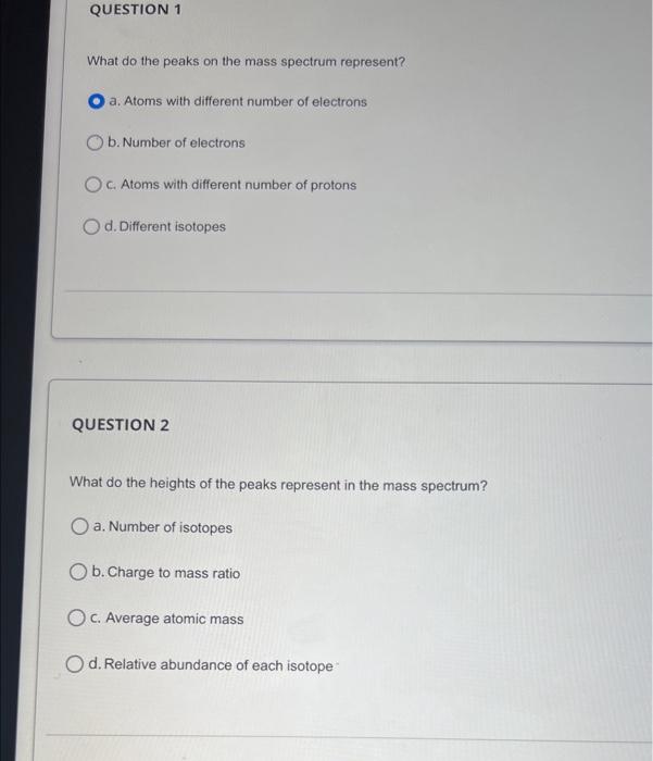 Ne C. Na d. Mg What do the peaks on the mass