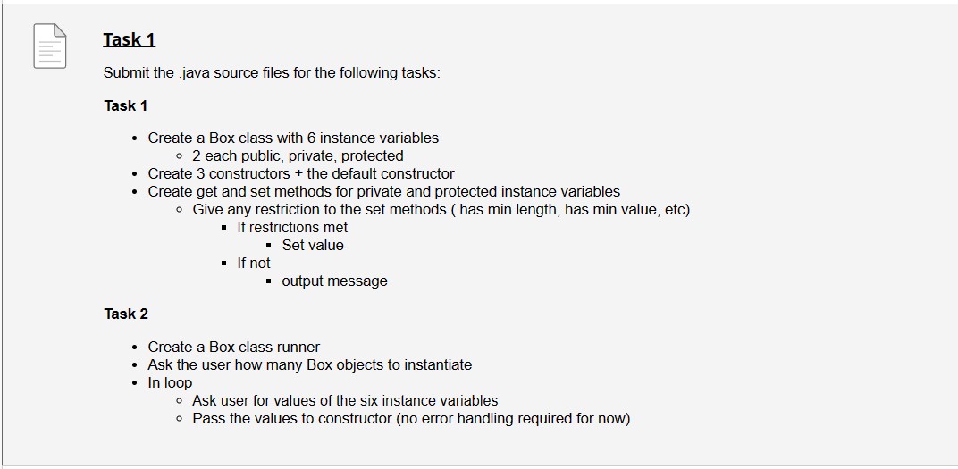  Task1 Submit the .java source files for the following tasks: Task