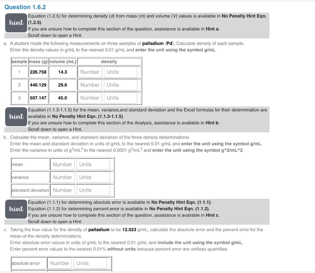 please help me! Equation (1.2.5) for determining density (d) from mass (m)