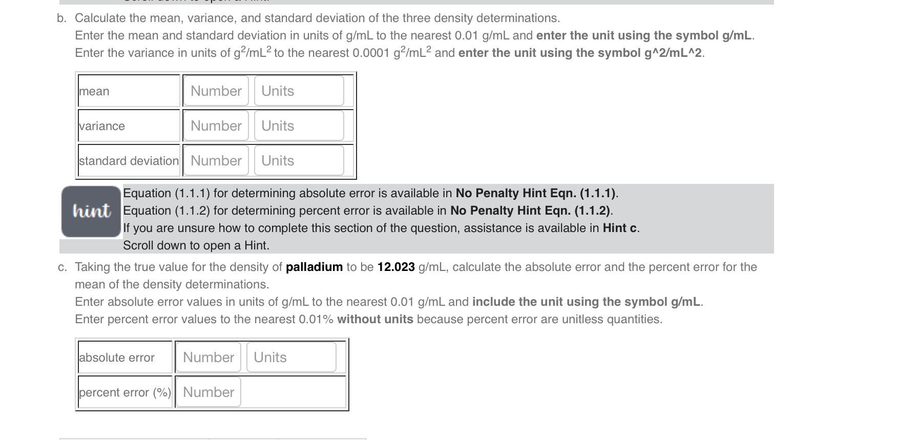 and volume (V) values is available in No Penalty Hint Eqn. hint