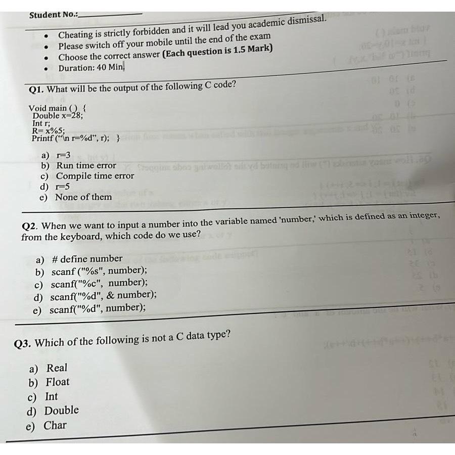  Student No.: Cheating is strictly forbidden and it will lead you