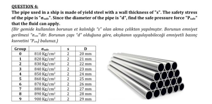  Please use the values given in group 8 in the table