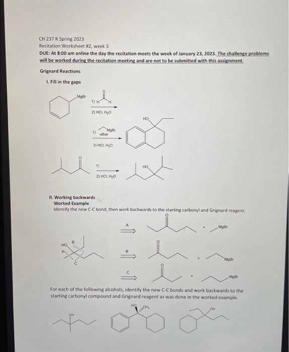  CH 237 R Spring 2023 Recitation Worksheet H2, week 3 DUE: