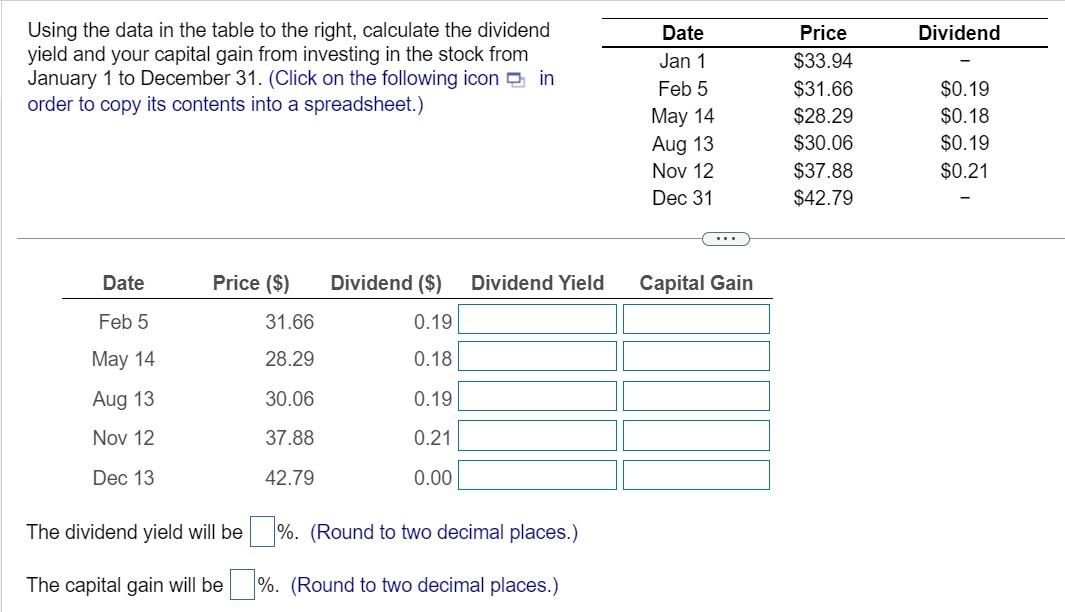 Using the data in the table to the right, calculate the