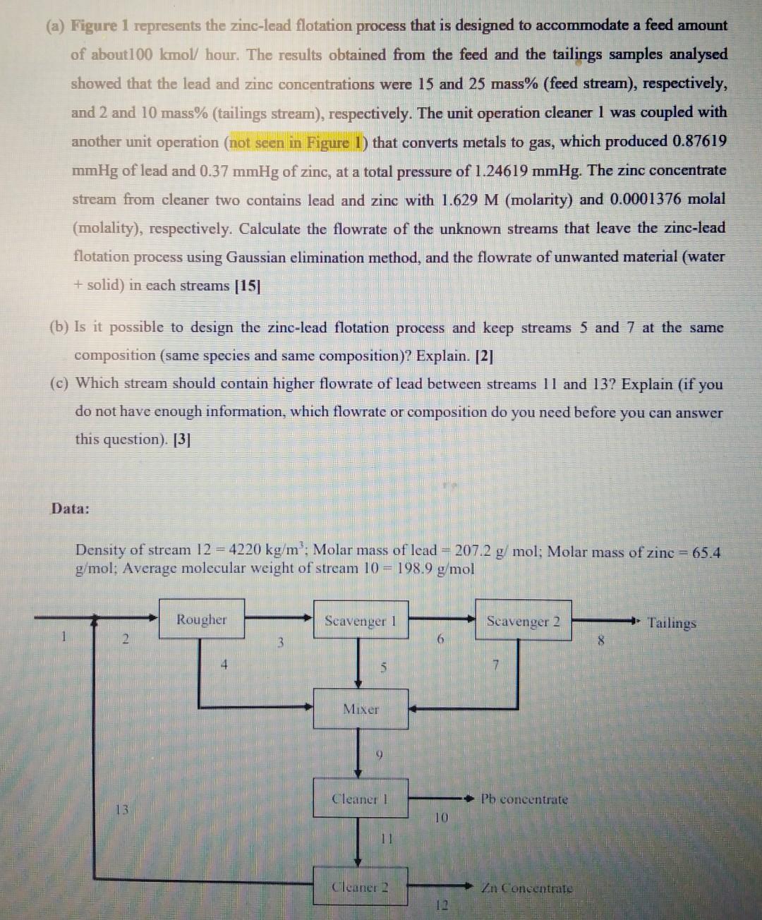 Please help (a) Figure 1 represents the zinc-lead flotation process that