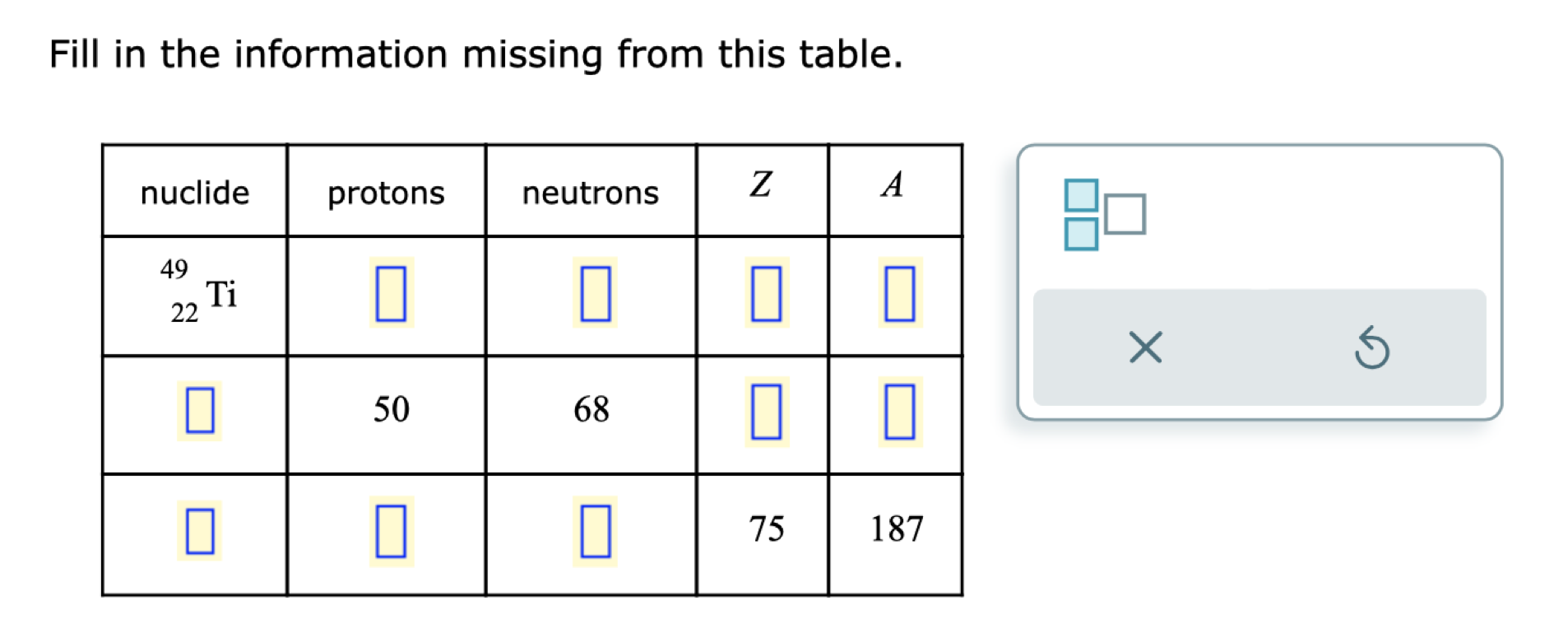 Fill in the information missing from this table