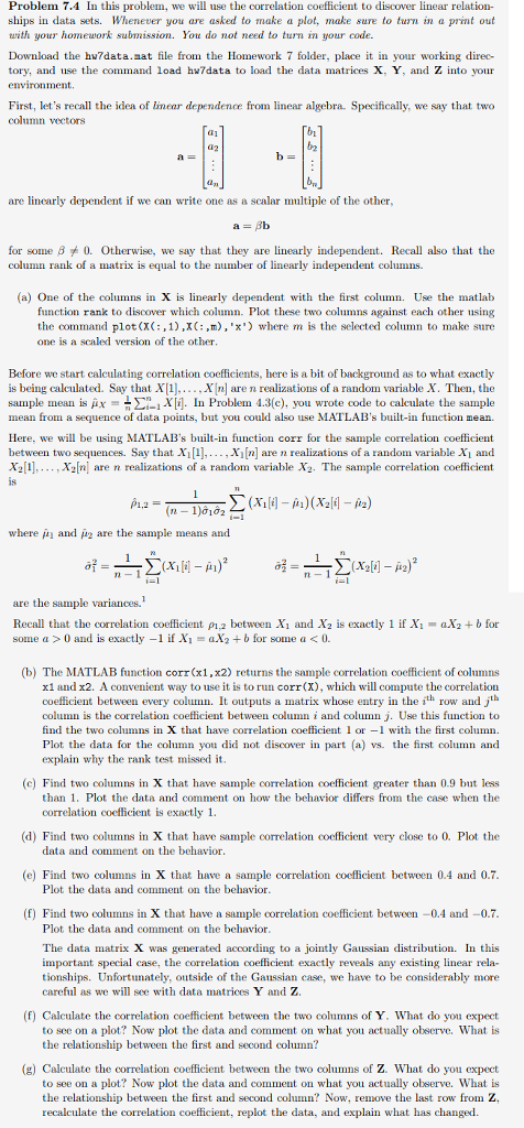  Problem 7.4 In this problem, we will use the correlation coefficient