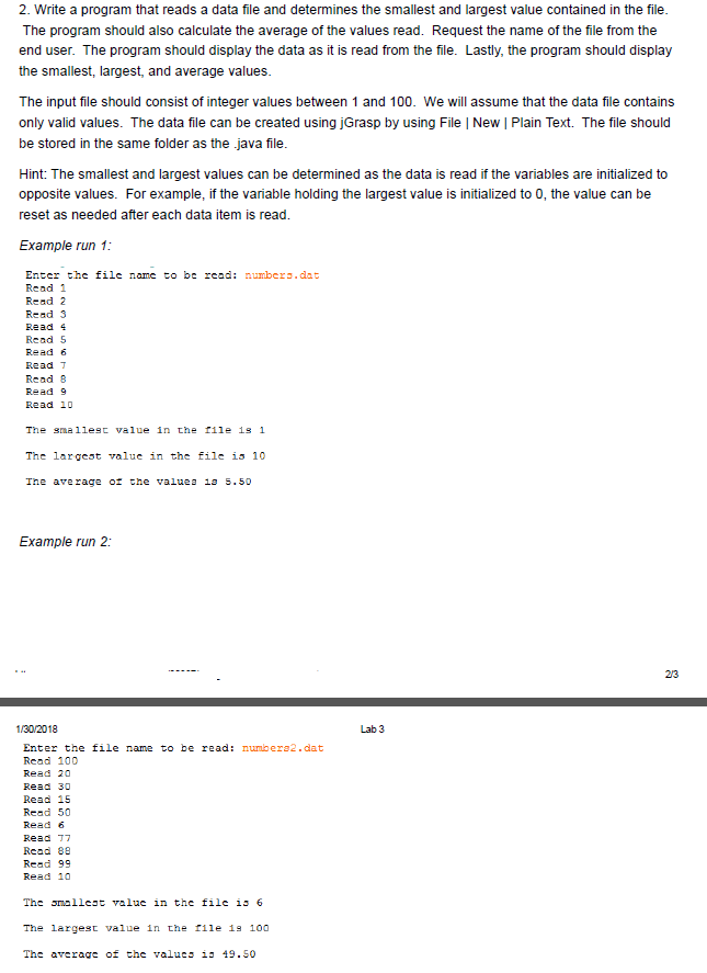 can you write this in java fallowing these specs? 2. Write a