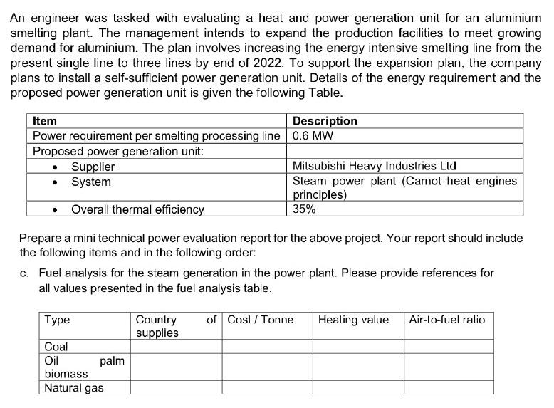  An engineer was tasked with evaluating a heat and power generation