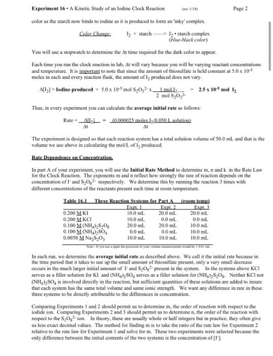 the molecular equation for the clock reaction. Were there any spectator ions