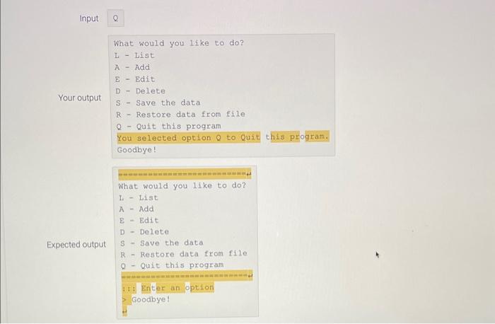 options: L : List A : Add E : Edit D :