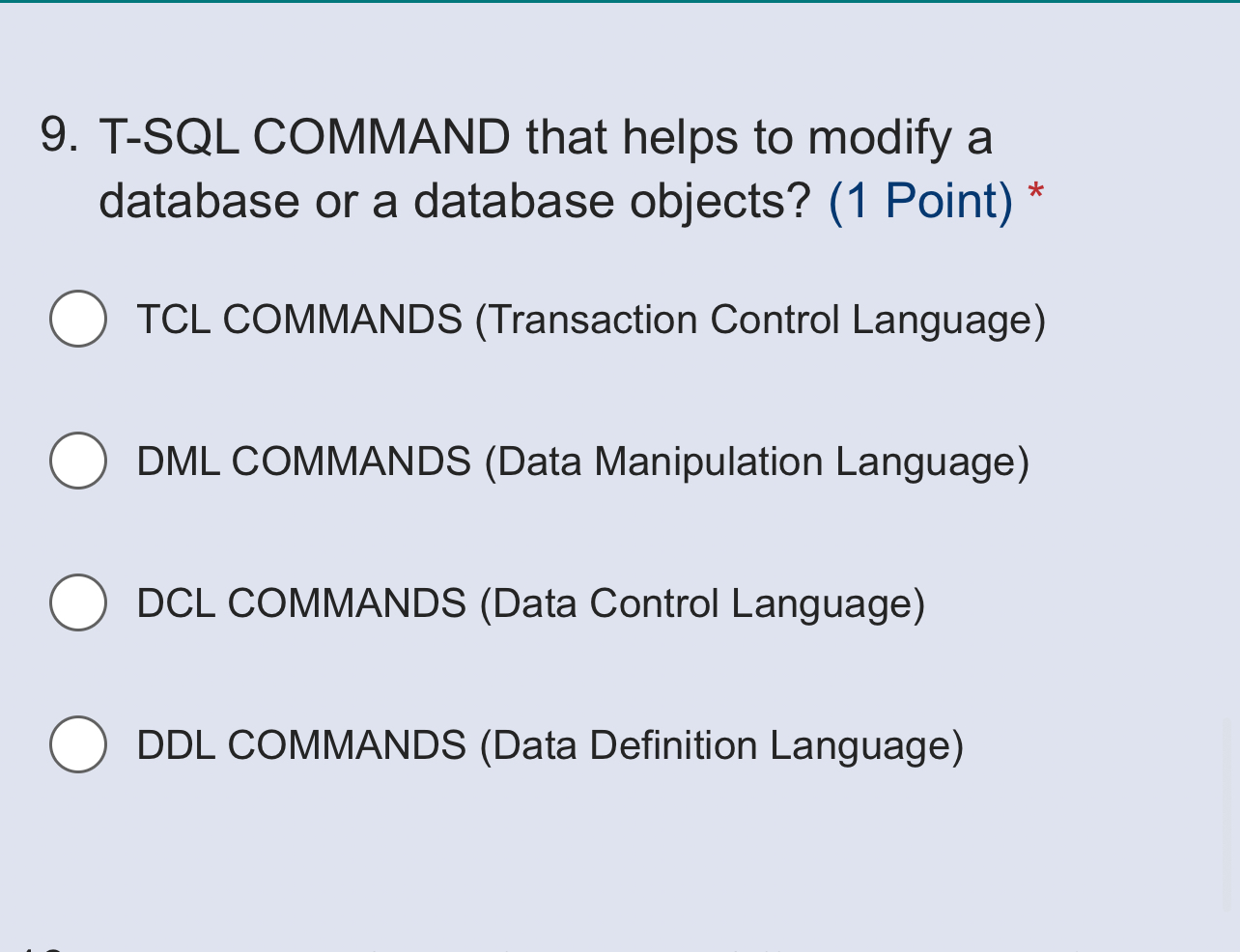  T-SQL COMMAND that helps to modify a database or a database