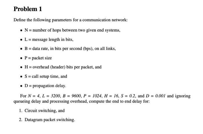  Problem 1 Define the following parameters for a communication network: N