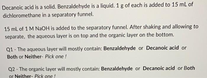 of each is added to 15mL of dichloromethane in a separatory funnel.